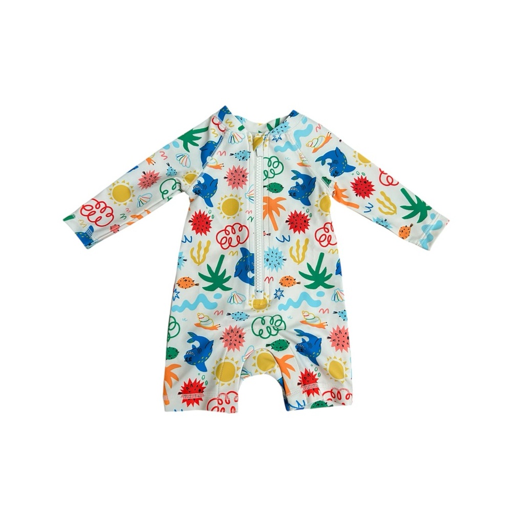Old Navy Kids White Swim Rashguard with Multicolor Ocean Print